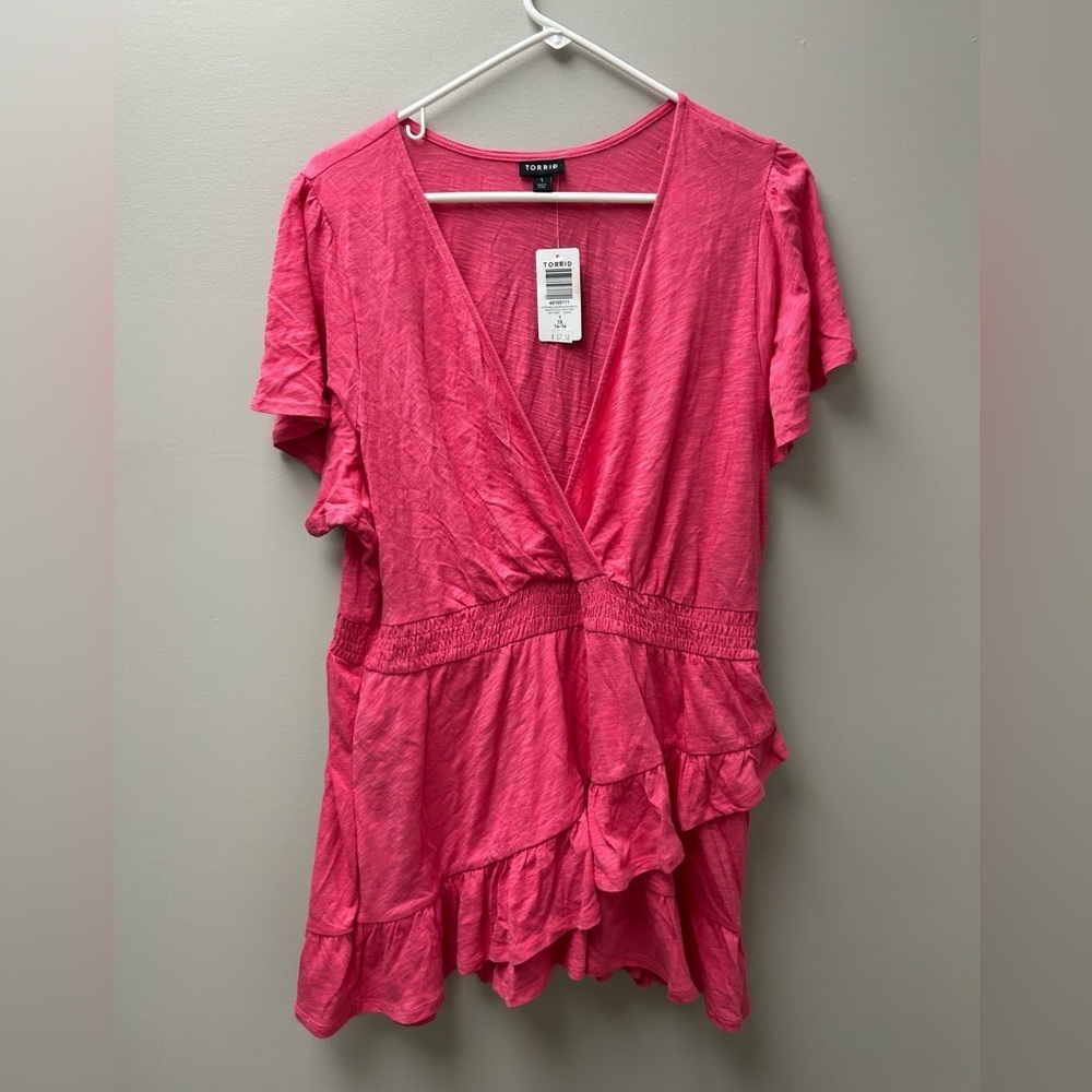 Torrid‎ Women’s Pink Cotton Modal Surplice Faux Wrap Top
